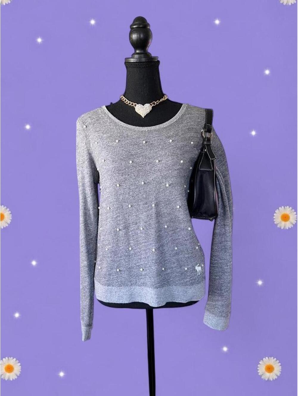 Vintage Y2K Abercrombie & Fitch Pearl Embellished Gray Sweatshirt size small